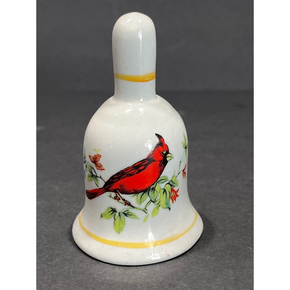 Vintage Ceramic Cardinal Bird Dinner Bell White Red Yellow Decorative Bell